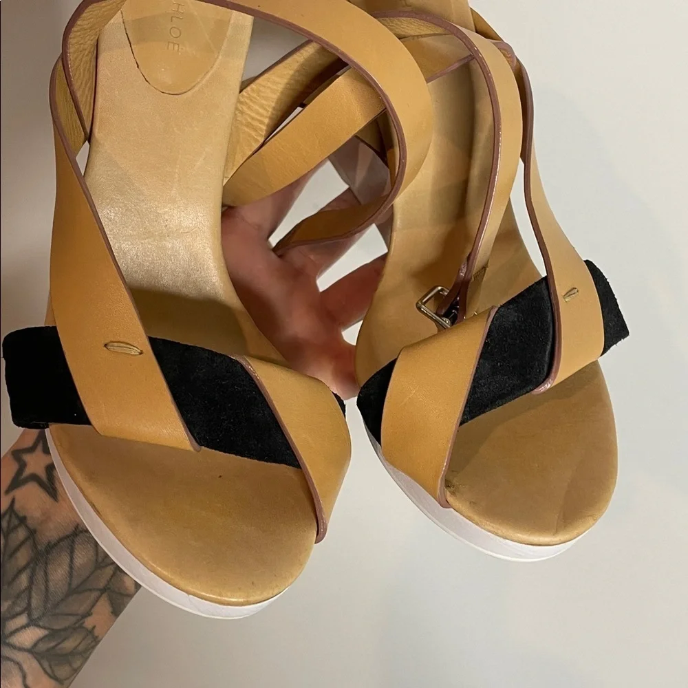 See by Chloé | Leather Cutout Accent Slingback Wedge Sandals Size 9.5